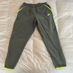 Nike Green Fleece Pants with Neon Trim